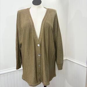 Ulla Popken Plus Size 20/22 Boyfriend Cardigan Sweater Gold Metallic Holiday